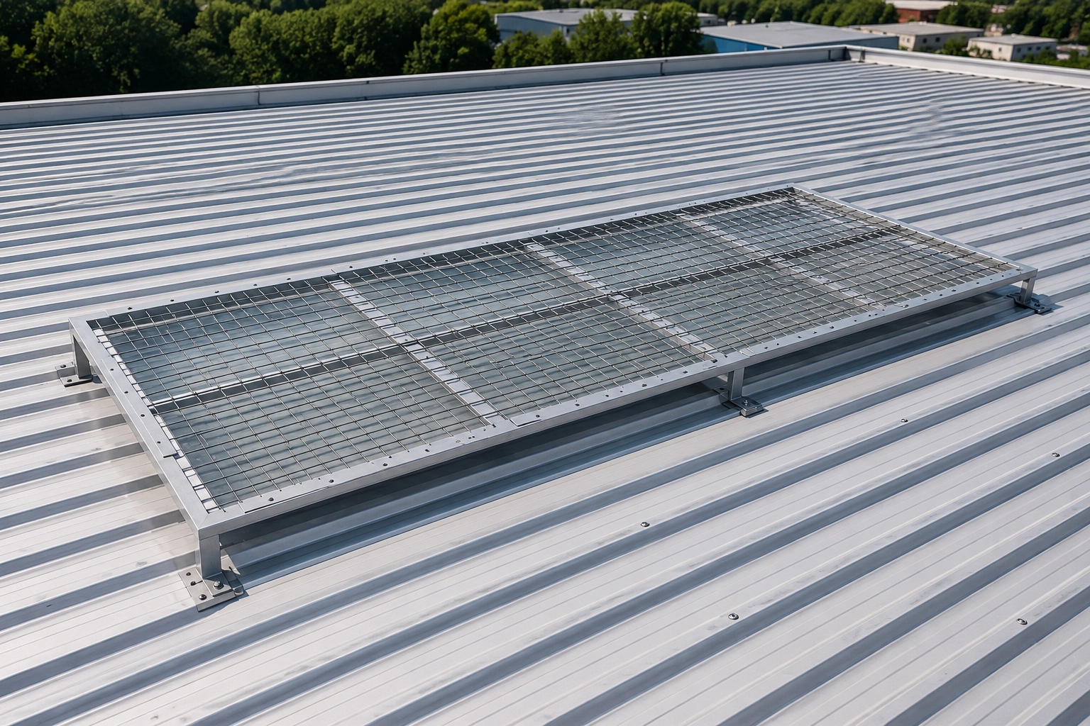 Fragile skylight area protected by Safety Sky Mesh concept
